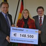 Scheckübergabe: Freistaat fördert den Windstützpunkt im Landkreis Schweinfurt.