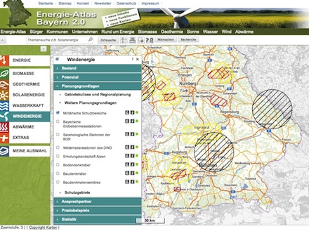 Energie-Atlas Bayern: Militärische Schutzbereiche ausgewiesen.