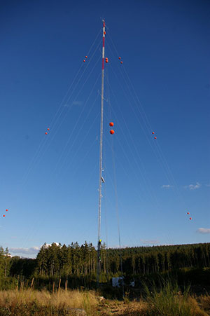 Ein Mast soll das Windenergiepotenzial auf dem Sauberg bei Pforzheim messen.