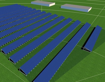 Modellansicht der geplanten Photovoltaikanlage in der Stadt Brückt: Rund vier Millionen Kilowattstunden Ökostrom soll sie jährlich erzeugen.