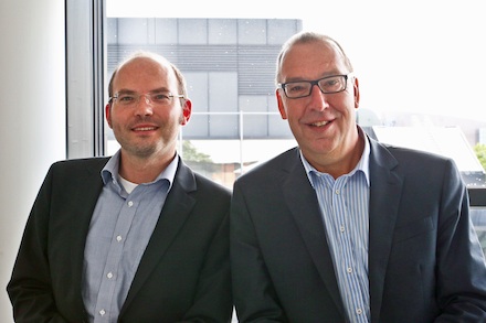 Arbeiten mit Hochdruck am Start der Stadtwerke Tecklenburger Land Energie: Die beiden Geschäftsführer Peter Vahrenkamp und Wilhelm Peters.