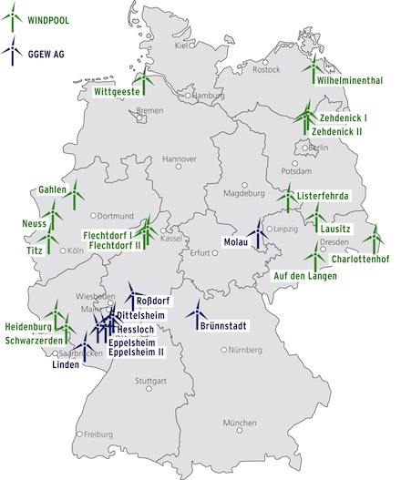 Windparks von GGEW und WINDPOOL in Deutschland.