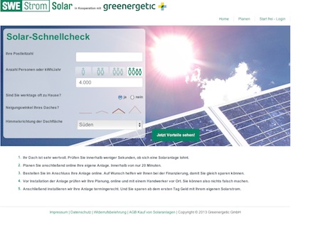 Mit wenigen Klicks lässt sich auf dem Solarportal des Unternehmens SWE Energie ermitteln