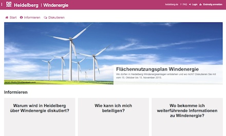 Online-Dialog: Bürger können Stellung nehmen zum Flächennutzungsplan Windenergie des Nachbarschaftsverbands Heidelberg-Mannheim.