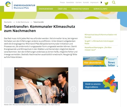 Auf der Kampagnen-Website werden kommunale Klimaschutz-Initiativen vorgestellt.