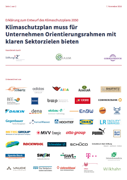 Gemeinsame Erklärung zum Klimaschutzplan 2050