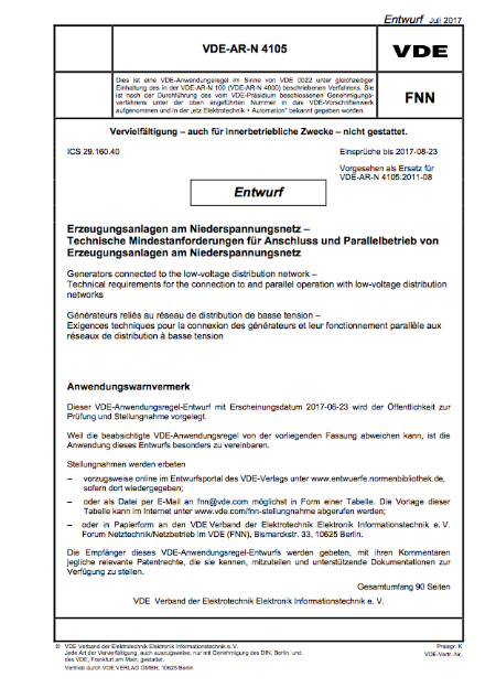 Entwurf einer Anwendungsregel Planungsgrundsätze für 110-kV-Netze (E VDE-AR-N 4121)