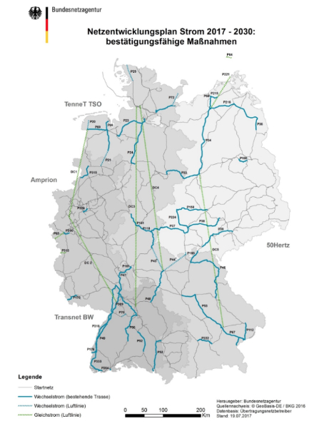 Netzausbaubedarf 2017-2030 – bestätigte Maßnahmen