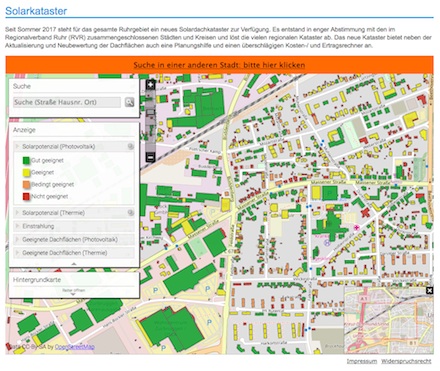 Das Solardachkataster ist auf der Website des Kreises Unna im Bereich Kreis & Region – Kreisverwaltung – Natur und Umwelt zu finden.