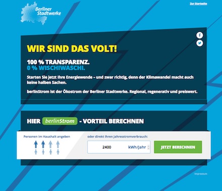 Berliner Stadtwerke starten neue Werbekampagne zur Vermarktung ihres Ökostroms.