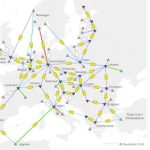 Europa im Winter 2025: Das vereinfachte Topologiemodell stellt die Erdgasflüsse zwischen Regionen dar.