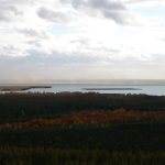 Visualisierung der Floating-PV-Anlage: Blick über den Cottbuser Ostsee-Turm Teichland.