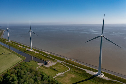 Singen ihr Lied in den stürmischen Wind: Windräder des Windparks Oostpolderdijk.