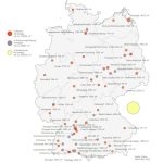 Deutschlandkarte: 49 solare Wärmenetze mit insgesamt 146.204 Quadratmetern Bruttokollektorfläche sind im März 2023 in Deutschland in Betrieb.