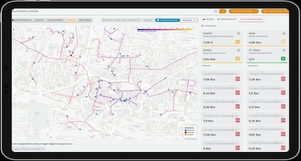 Das Modul Hydraulische Echtzeitnetzsimulation von „Grid Insight: Heat“.