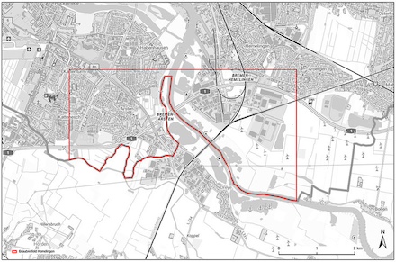 Das rot eingegrenzte Erlaubnisfeld Hemelingen erstreckt sich im Süden von Bremen links und rechts der Weser über die Stadtteile Hemelingen und Obervieland.