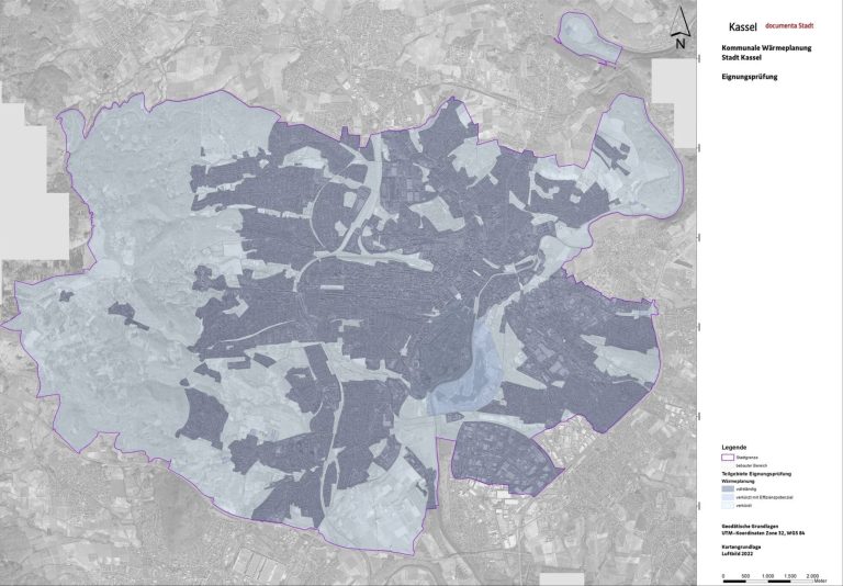 Das Bild zeigt eine Karte der Stadt Kassel mit Informationen zur Wärmeversorgung.